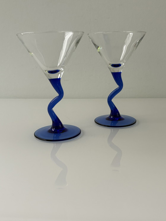 Image 1 of Set van twee 1980’s martini-glazen in Memphis-stijl van Liberty Glass