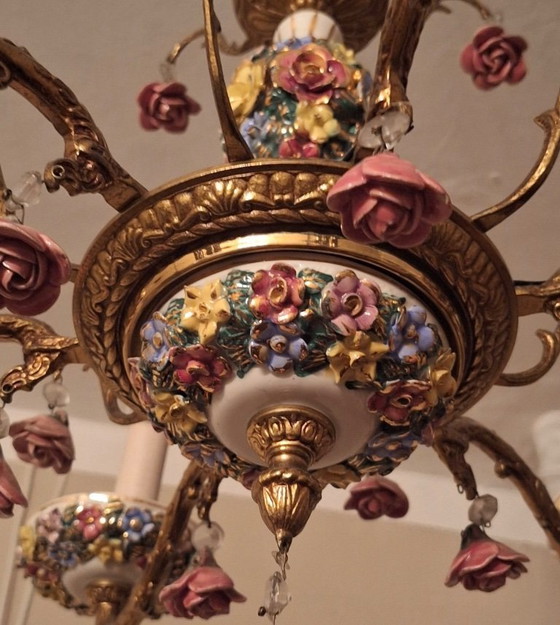 Image 1 of Lampadario vintage Boho a 6 bracci in ottone