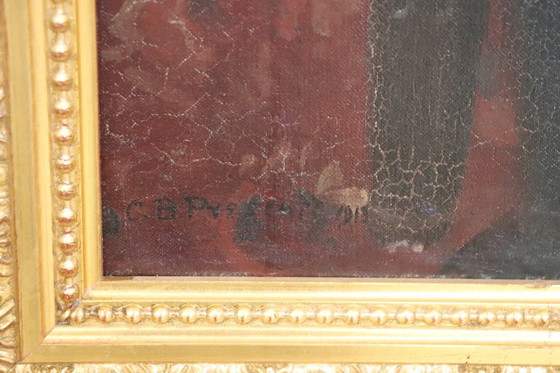 Image 1 of Groot olieverfschilderij op canvas, Portret van een dame, gesigneerd en gedateerd 1913