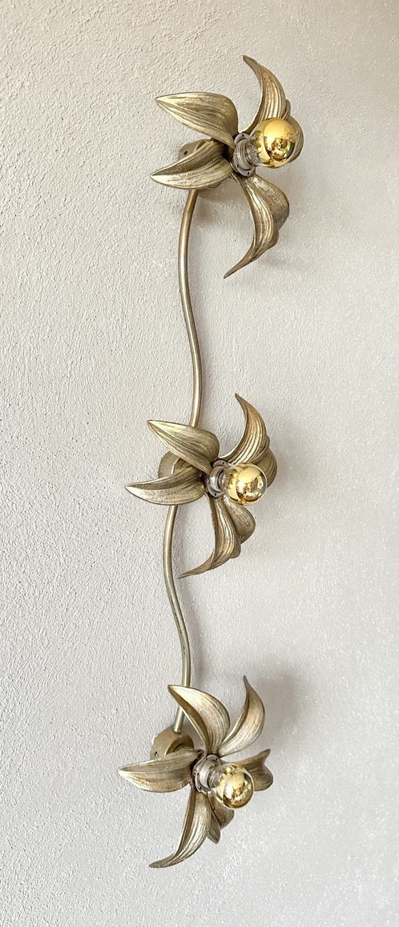 Lampada a fiore vintage Willy Daro, Applique, Metallo, Dorato (foto 7 di 10)