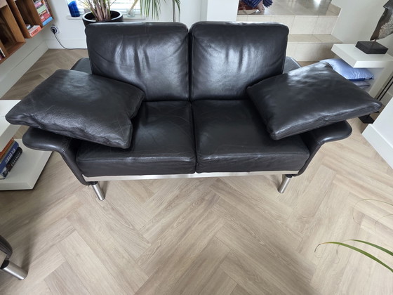 Set divani design HF, 2 divani, HF style, Divani 3 posti, Pelle, Nero (foto 3 di 7)