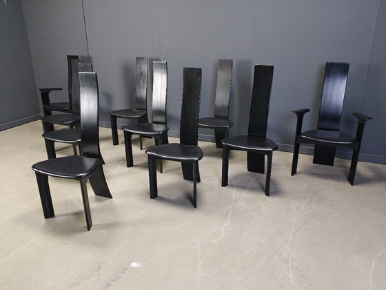 Image 1 of Set van 10 Belgische eetkamerstoelen met hoge rugleuning, jaren 80