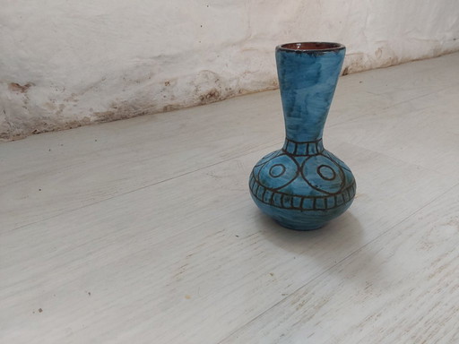 Vase Alain Maunier bleu dessins ethniques 