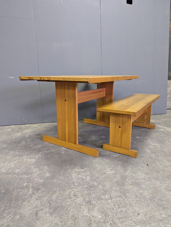 Image 1 of Vintage wooden dining table with bench Taapiovaara