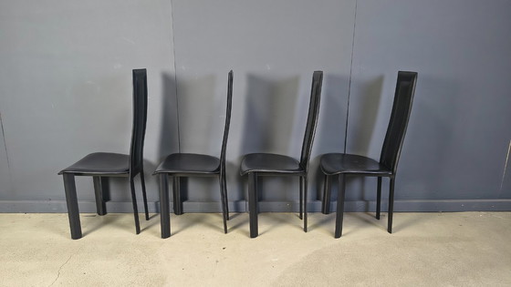 Image 1 of Vintage black leather dining chairs, set of 4, 1980s