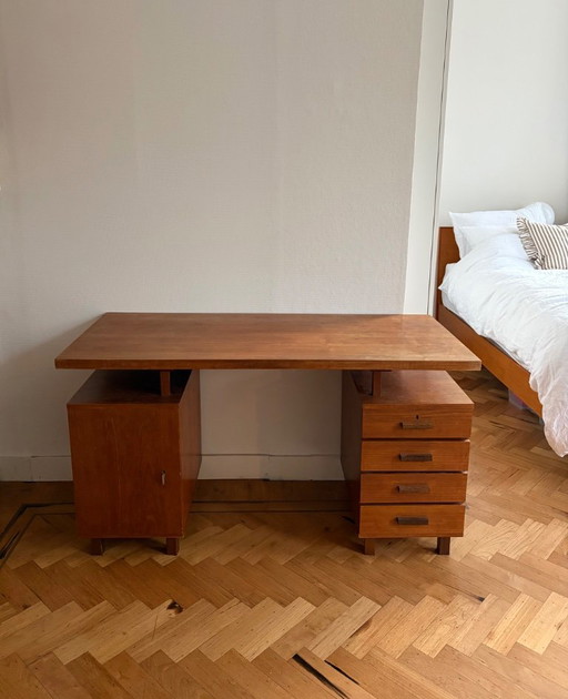 Escritorio de madera Midcentury con tablero flotante