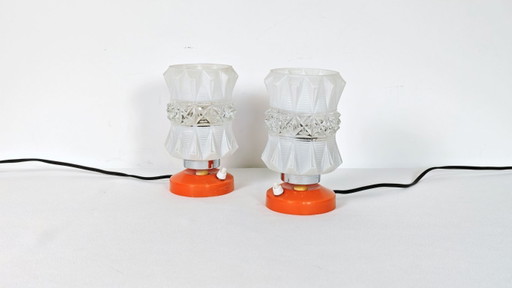 Vintage set of 2 Orange Table Lamps: Space Age MCM Bedside Lights Sijaj Hrastnik Yugoslavia