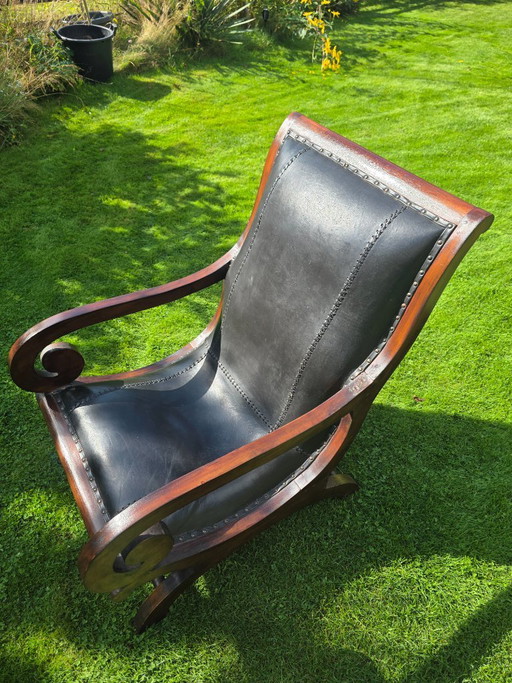 Fauteuil de style colonial – Leather, Metal (photo 2 of 9)
