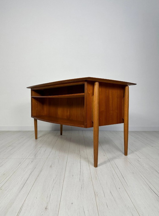 Image 1 of Vintage Curved Danish Teak Writing Desk, Mid-Century Modern Design, 1960s