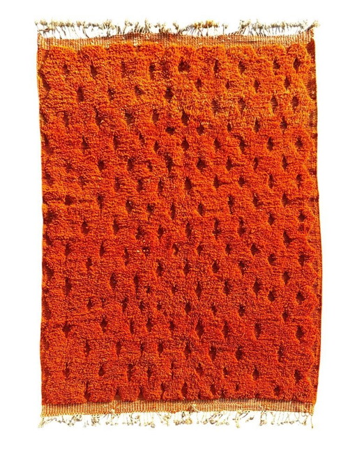 Alfombra marroquí Mrirt hecha a mano – Alfombra de lana color naranja quemado 210x300 cm – Alfombra texturizada moderna