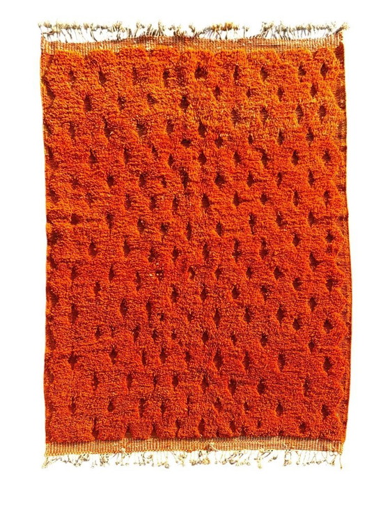 Image 1 of Alfombra marroquí Mrirt hecha a mano – Alfombra de lana color naranja quemado 210x300 cm – Alfombra texturizada moderna