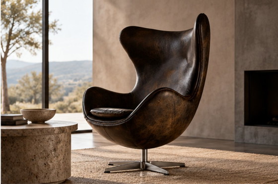 Restoration Hardware Copenhagen Chair, cuir marron, Fauteuils, polished steel, Mid Century Modern (photo 3 sur 5)