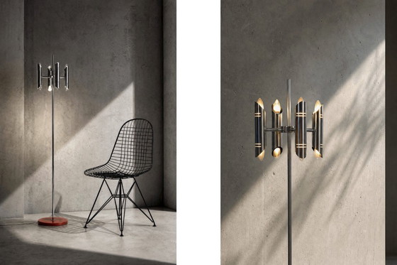 Image 1 of Vintage Italiaanse vloerlamp uit het midden van de 20e eeuw, in space age-stijl, met chroomafwerking, jaren 60.