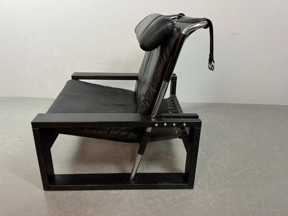 Image 1 of Beautiful black leather Brutalist armchair, designed by Sonja Wasseur. Amsterdam, Netherlands, 1970s.
