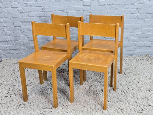 Sillas escolares apilables de madera de diseño vintage escandinavo para niños (juego de 4)