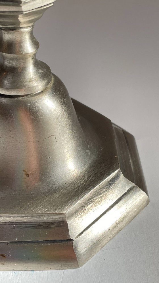 Image 1 of Silver and Velvet Metal Candlestick Lamp