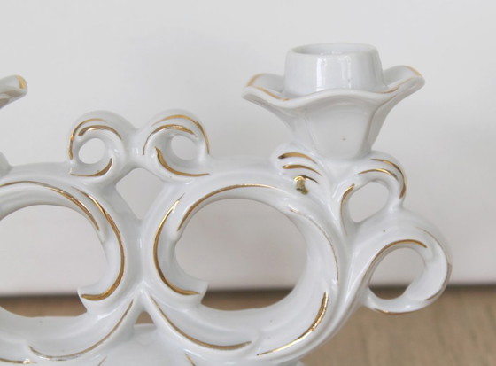 Image 1 of Portacandele in porcellana, oro, stile vintage revival rococò anni '70-'80