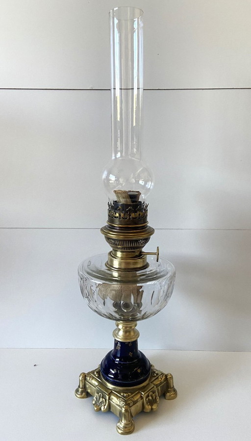 Antique French Oil Lamp, Late 1800s, Jean Ristelhueber, Paris, Bronze