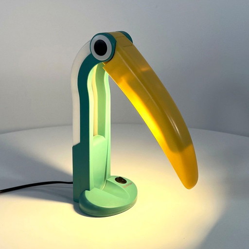 Lampe Toucan Vert Mer et Jaune par H.T. Huang pour Huanglite, années 1980