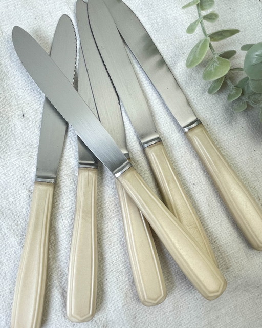 6 cuchillos vintage de baquelita color marfil Francia