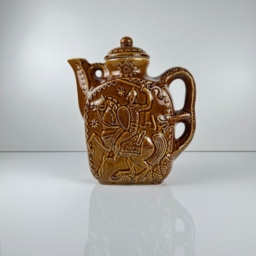 Decorative earthenware teapot/jug with Saint George and the dragon design, Eastern Europe, 1950–1970