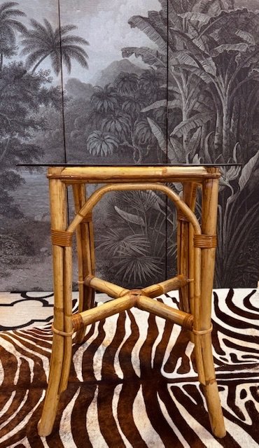 Image 1 of TABLE À PLANTES VINTAGE SUR PIÉDESTAL EN BAMBOU TABLE COLONNE PILIER