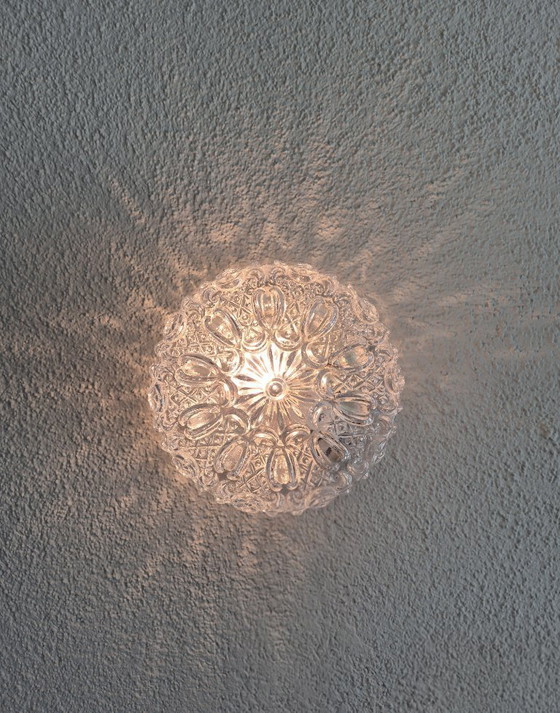 Image 1 of Glashütte Limburg 2484 Vintage Mid-Century Textured Glass Wall/Ceiling Flush Mount Light, Germany, 1960s–70s, Ø21 cm