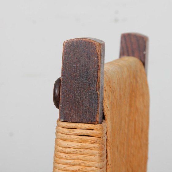 Image 1 of Set of 4 straw-seated chairs in solid oak, 1950