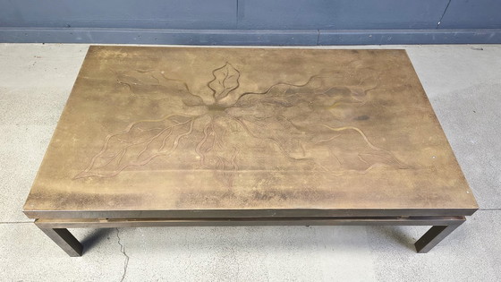 Image 1 of Vintage etched brass coffee table signed by Willy Daro, 1970s