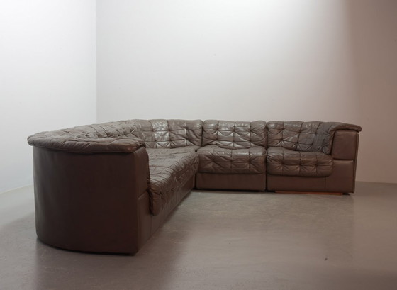 Image 1 of Excellent Mid-Century De Sede DS11 Patched Seal Brown Leather Modular Sofa, 6 Elements. Germany, 1970s.