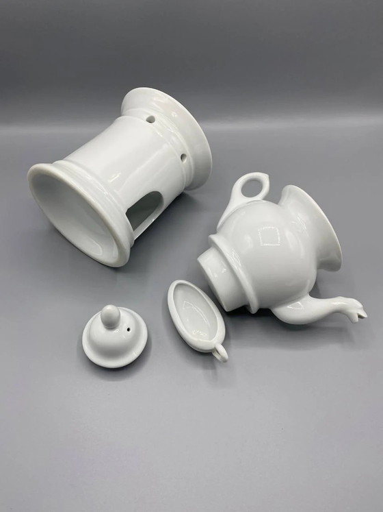 Complete White Porcelain Herbal Tea Set – Teapot, Warmer, and Cup – Circa – Crockery (photo 6 of 6)