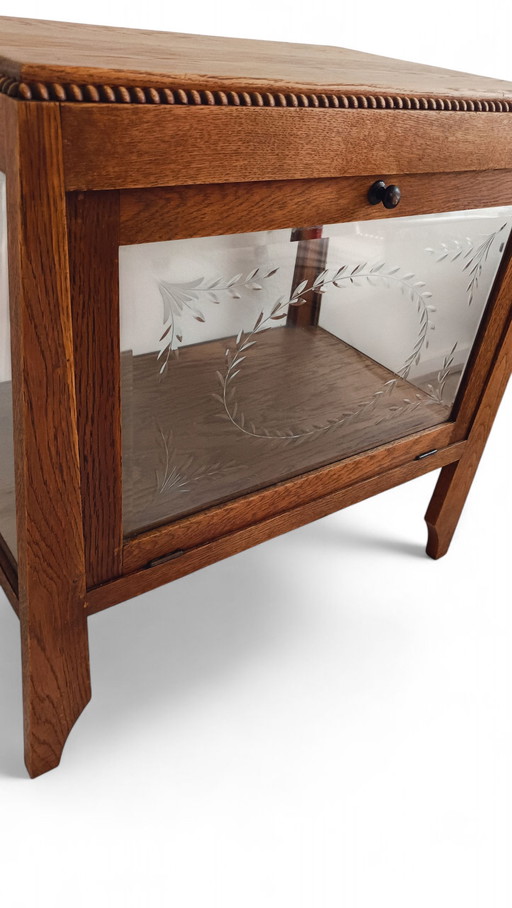 Art Deco Amsterdam School tea cabinet with cut glass