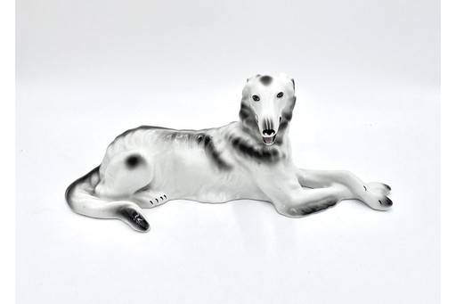 Porcelain figurine of Russian Borzoi Greyhound, Bogucice, 1960s