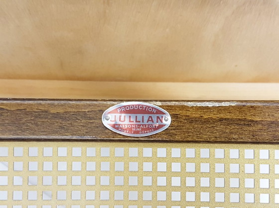 Image 1 of JULLIAN OAK METAL SIDE TABLE/TV CART ON WHEELS, 1960s VINTAGE