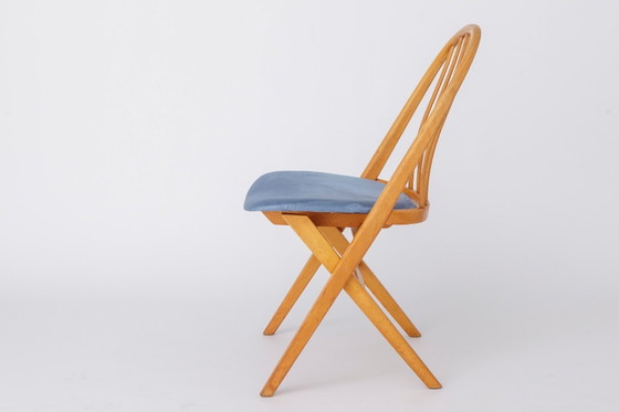 Image 1 of Desk Chair 1960s Germany, Vintage Beech Wood Office Chair, Restored Light Blue Upholstery, Mid Century