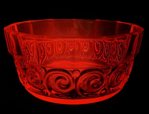 Art Deco Bowl - Selenium UV Reactive - Val St Lambert - Model "Rosette" - 1935