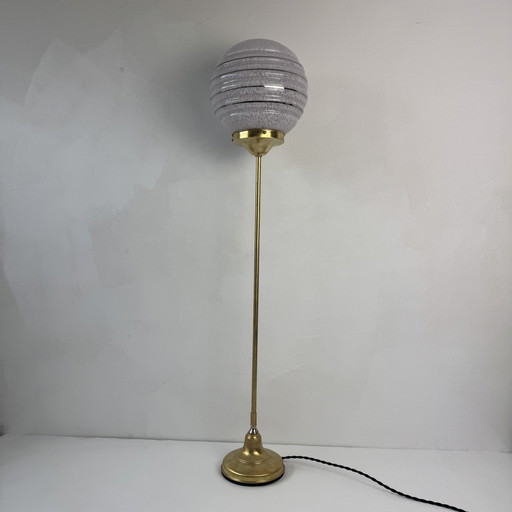 Ancienne Lampe à Poser XL Laiton et Verre de Clichy Vintage