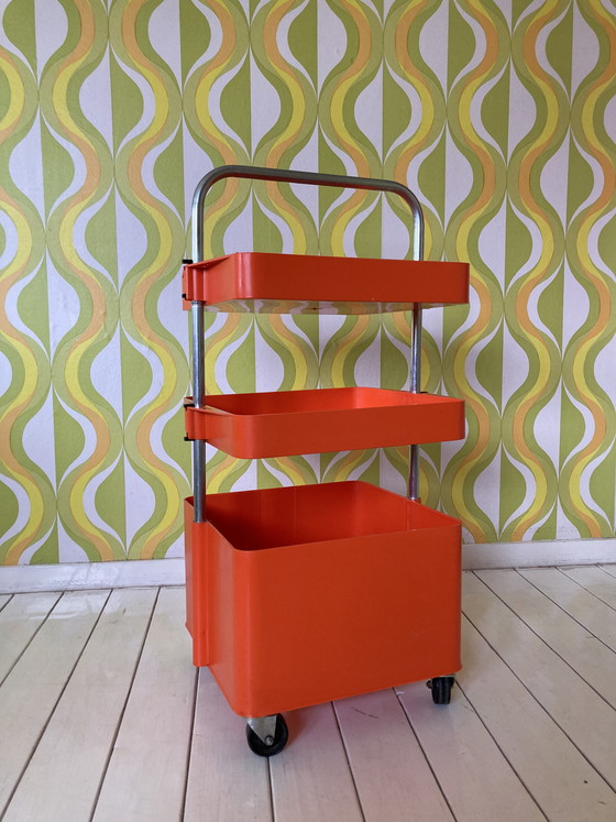 Image 1 of Carrello vintage anni '70 in plastica arancione, carrello di servizio, carrello bar