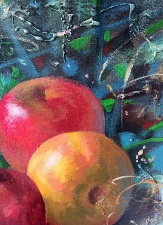 Original Oil Painting Abstract Fruits Banana Pomegranate Still Life – Paintings & Drawings, Canvas (photo 7 of 11)