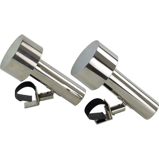 Pair of vintage clip-on spot lamps in nickel-plated chrome for String Shelf