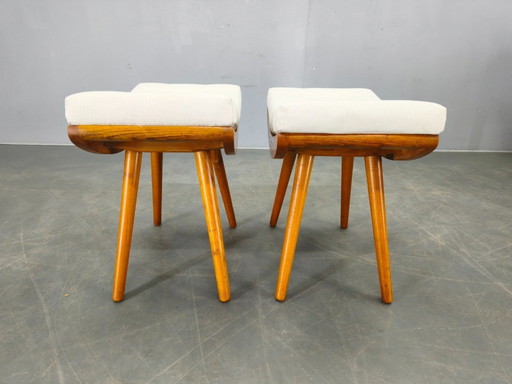 Pair of Mid Century Maple Wood Stools, 1960s Czechoslovakia