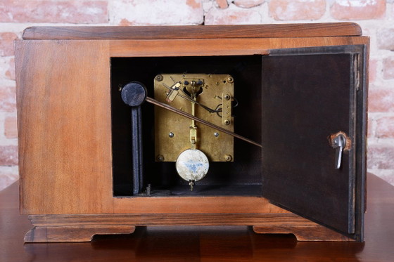 Orologio da Tavolo Art Déco Originale, Noce, Cromo, Vetro, Ripulito, Ceco, Anni '20 – Glass, Wood (photo 9 of 12)