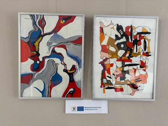 Image 1 of 5 x acryl op papier, niet ingelijst