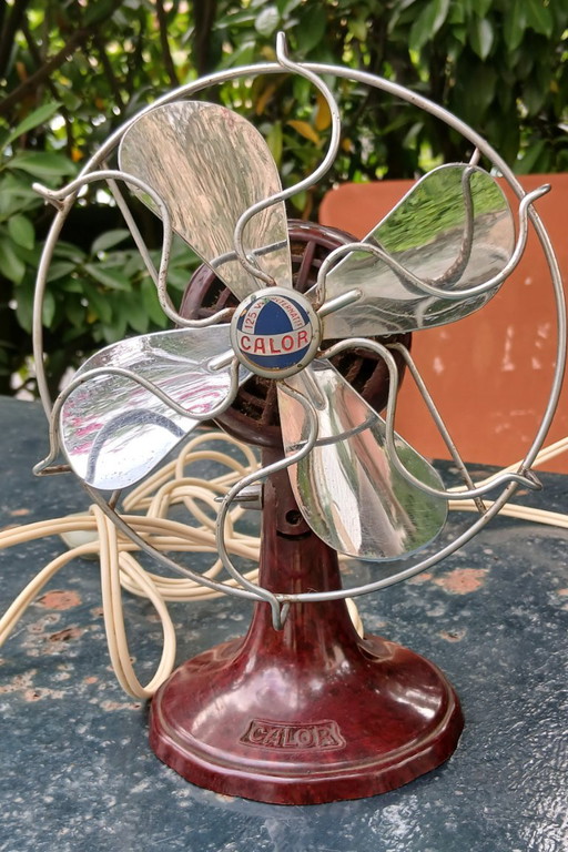 Seltener Vintage-Tischventilator von Calor – 1950er Jahre – Braunes Bakelit & Chrommetall – decoratieve objecten