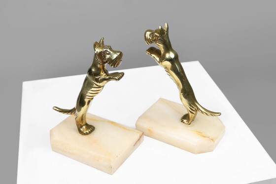 Image 1 of Art Deco Bookends in Copper with Marble Bases, France, 1930s, Set of 2