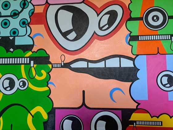 Image 1 of Pintura Pop-Art de dibujos animados única | 95 x 95 cm | MDF