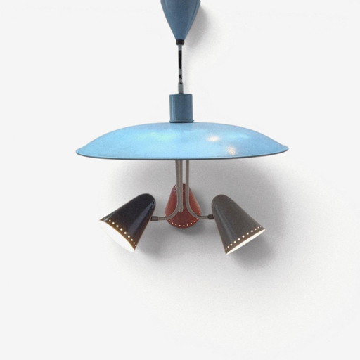 Suspension Hala iconique à 3 lumières, années 50, par Busquet