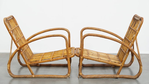 2 x French rattan vintage design armchair from the 1950s