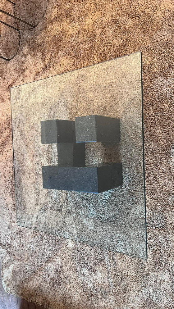 Image 1 of Glass coffee table with solid granite base