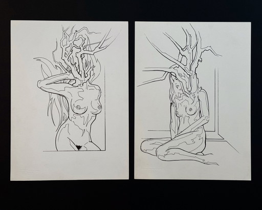Satz von 2 surrealistischen Kunstwerken. 1981. Eugene Eechaut (1928-2019)